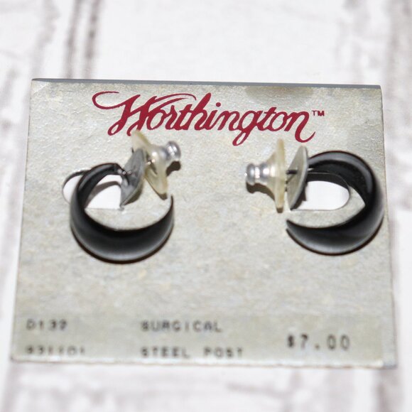 Vintage Worthington Black Hoop Earrings | 0.5" Post Style | NWOT | Minimalist - Picture 1 of 4